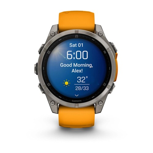 Умные часы Garmin Fenix 8 47mm Amoled Sapphire Lens DLC Титановый с оранжевый ремешком