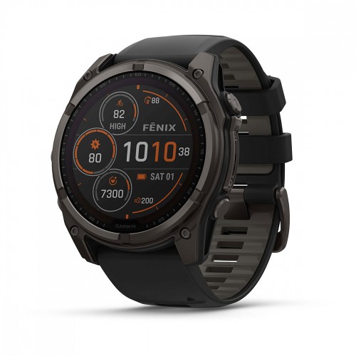 Умные часы Garmin Fenix 8 51mm Sapphire Solar Carbon Grey DLC Titanium с черным ремешком