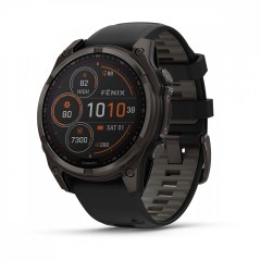 Умные часы Garmin Fenix 8 47mm Sapphire Solar Carbon Grey DLC Титановые с черным ремешком